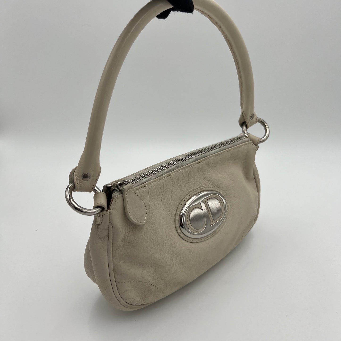 Christian Dior White Leather CD Logo Pochette