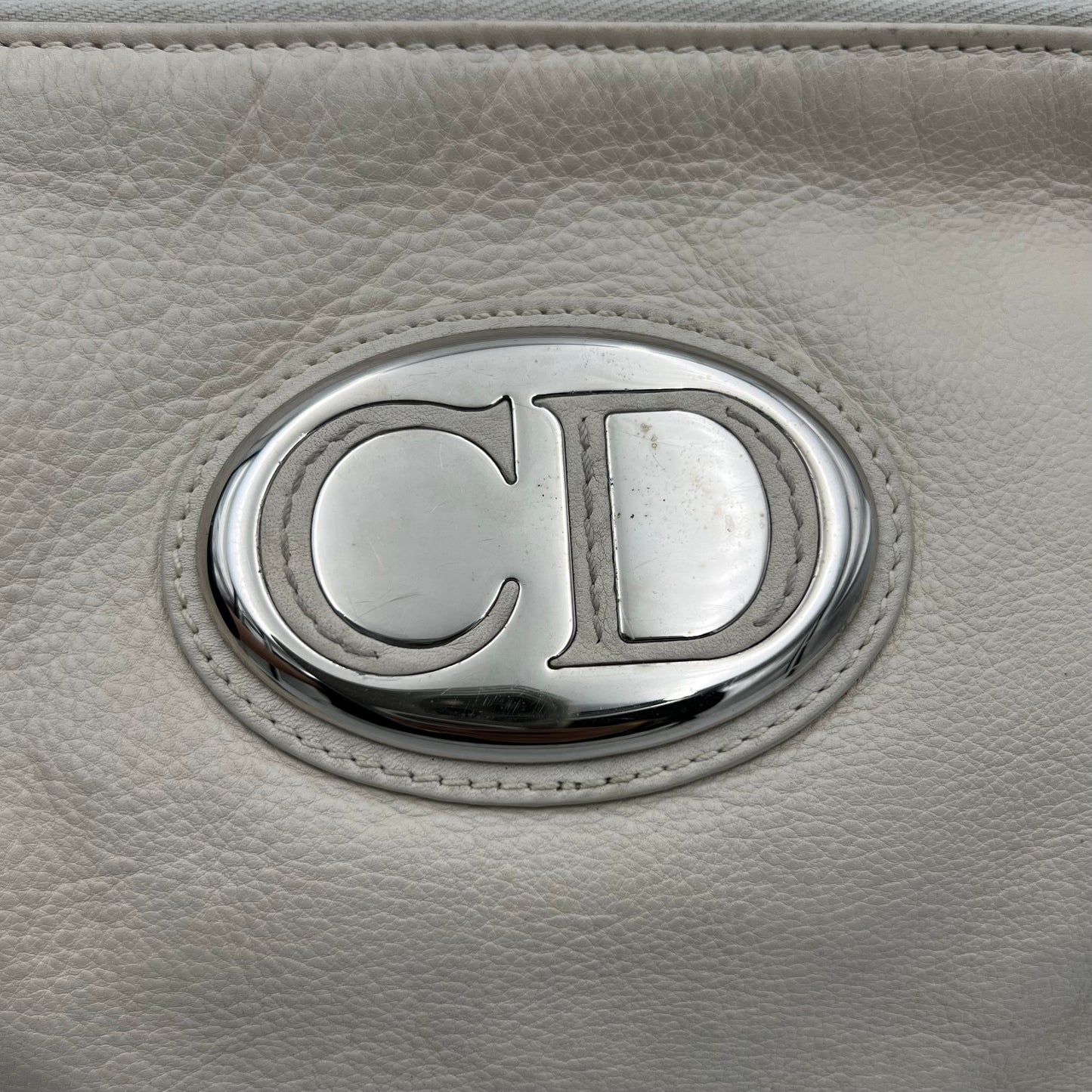 Christian Dior White Leather CD Logo Pochette