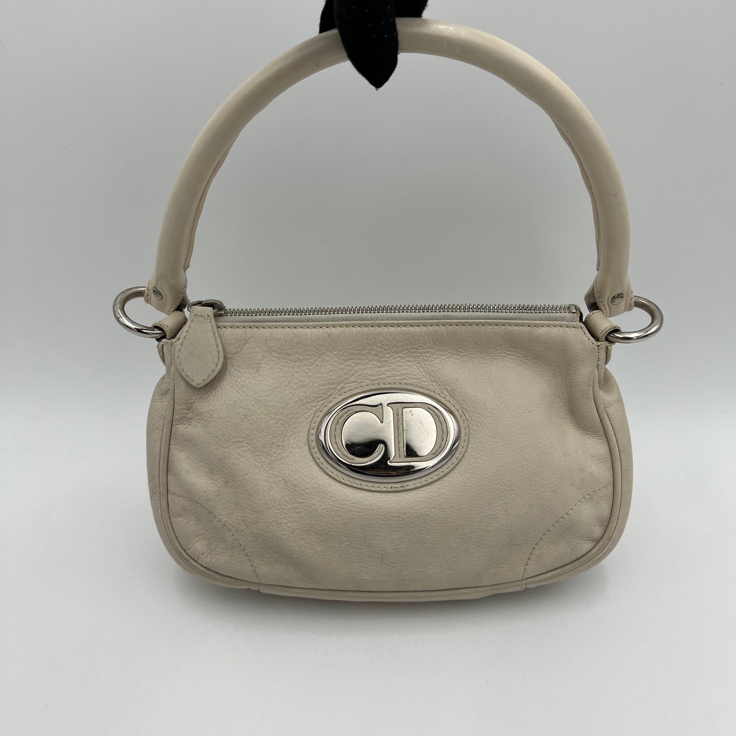 Christian Dior White Leather CD Logo Pochette
