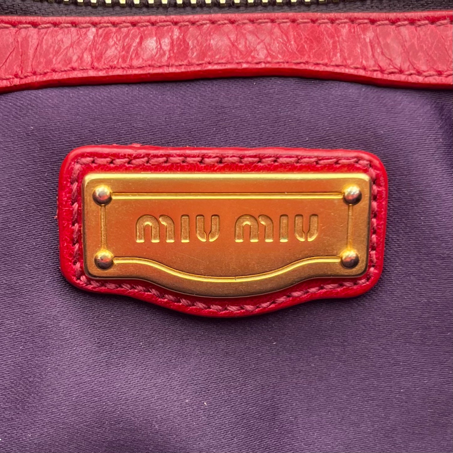 Miu Miu Red Matelasse Leather Braided Handle Two-Way Bag