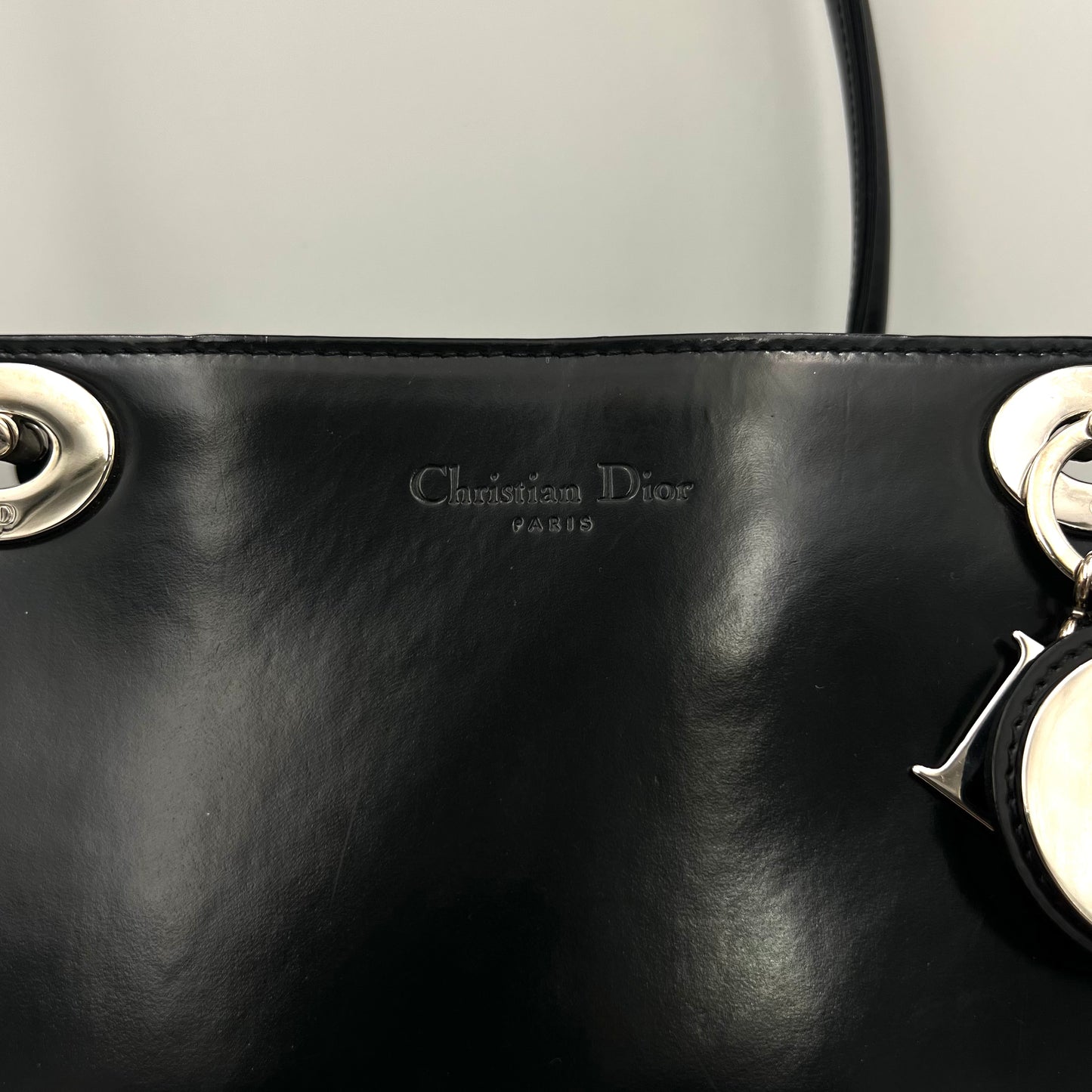 Christian Dior Black Patent Lady Dior Shoulder Bag SHW