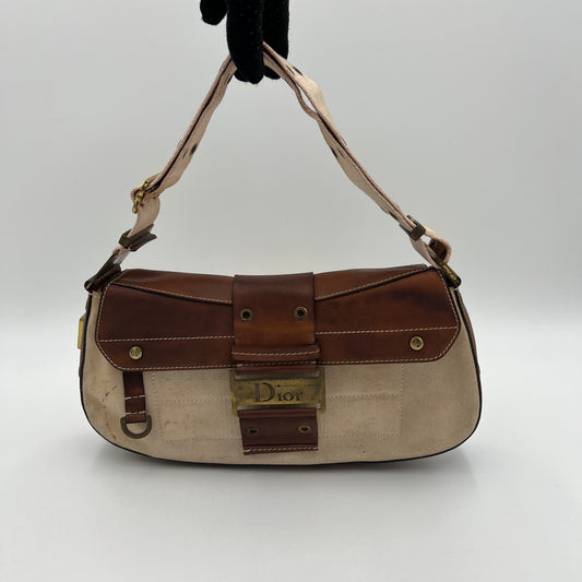 Christian Dior White Canvas and Brown Leather Columbus