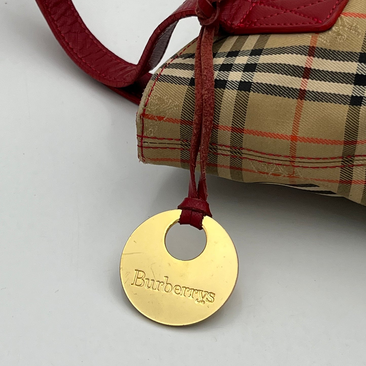 Burberry Haymarket Canvas Red Leather Tote Bag