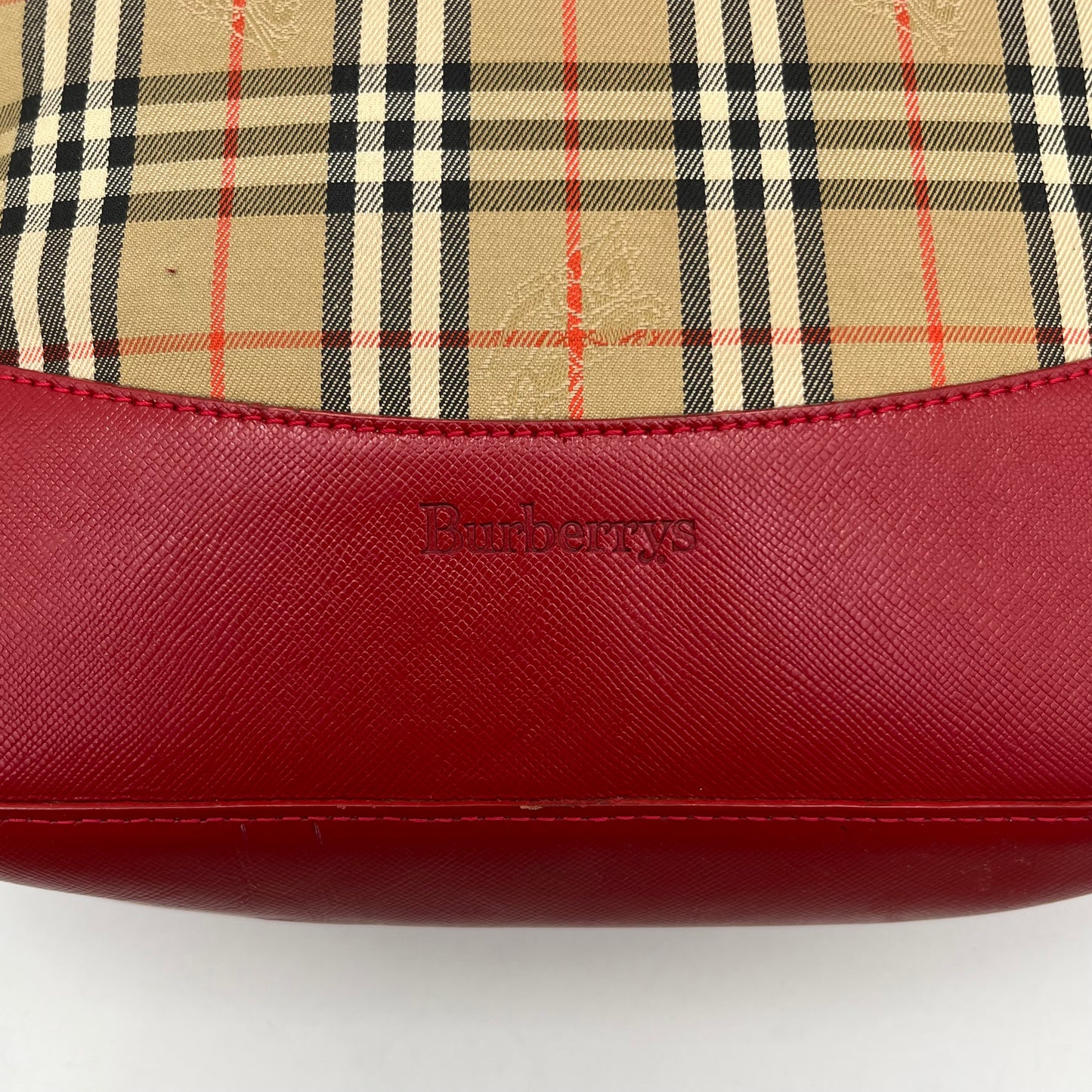 Burberry Haymarket Canvas Red Leather Tote Bag