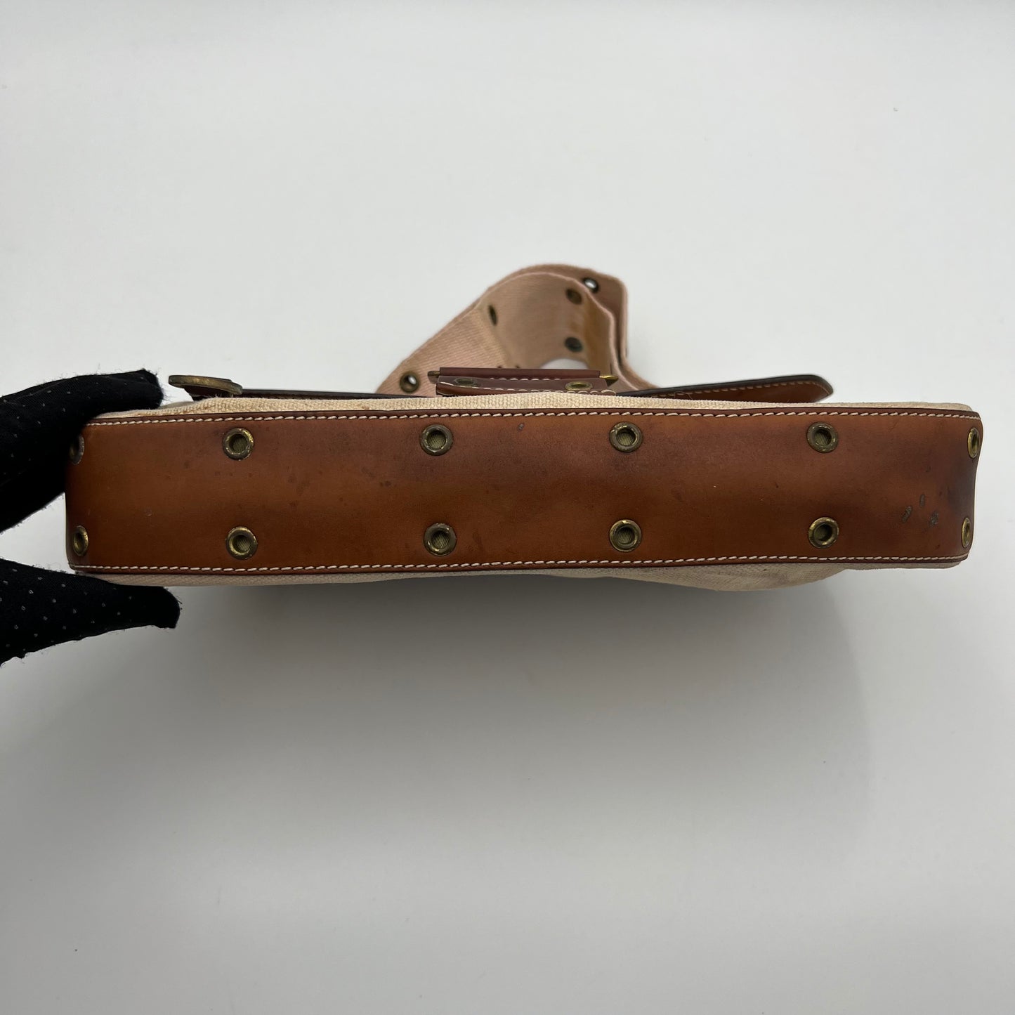 Christian Dior White Canvas and Brown Leather Columbus