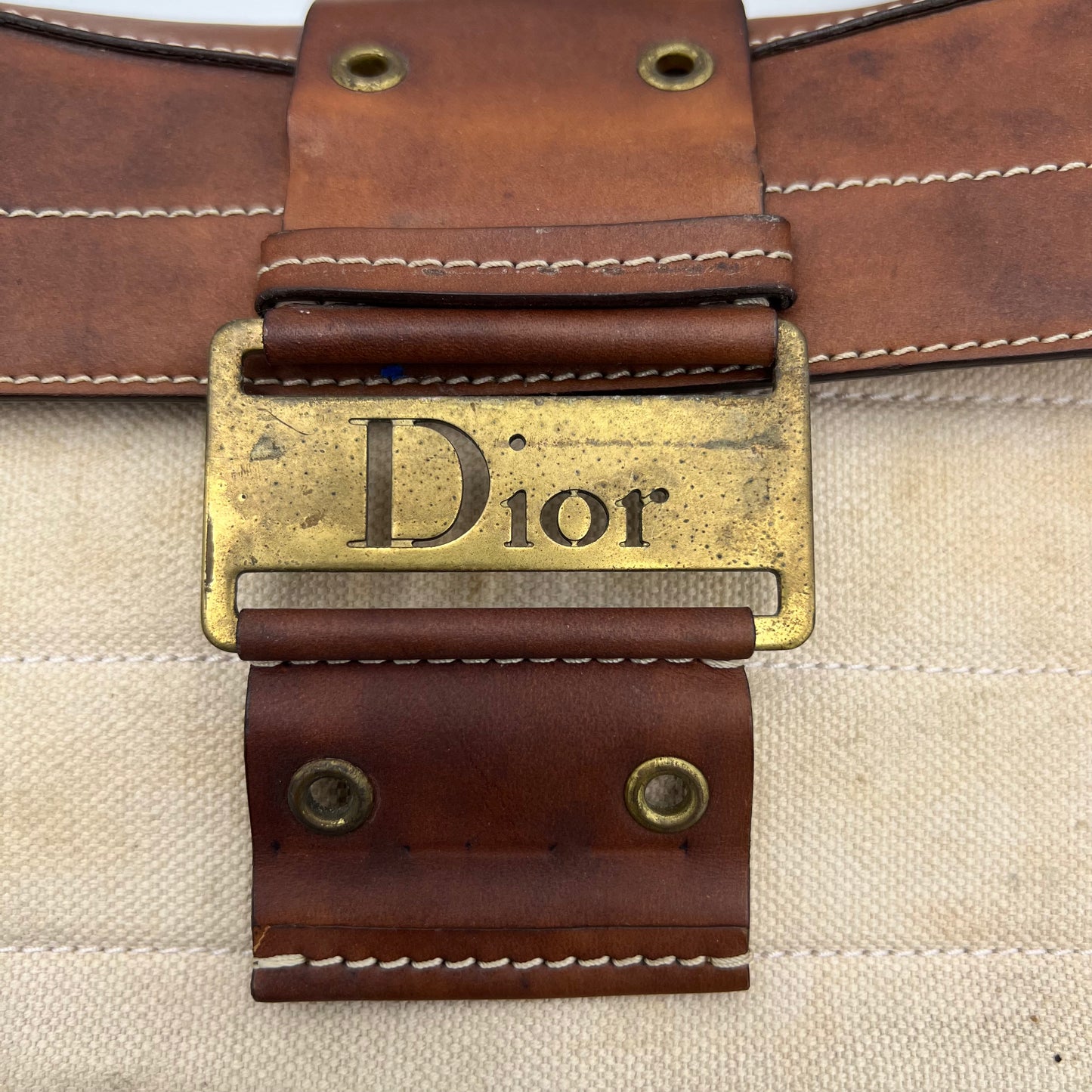 Christian Dior White Canvas and Brown Leather Columbus