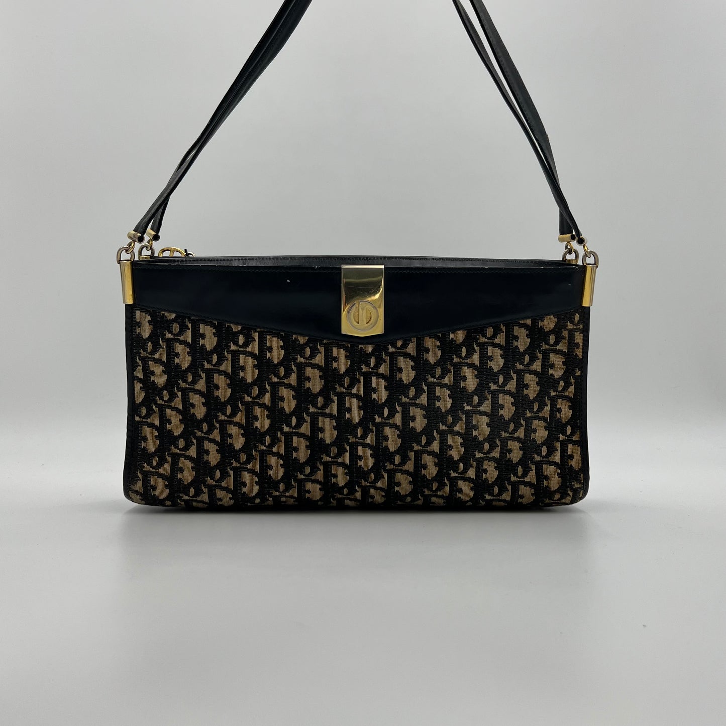 Christian Dior Vintage Oblique Canvas and Leather CD Shoulder Bag