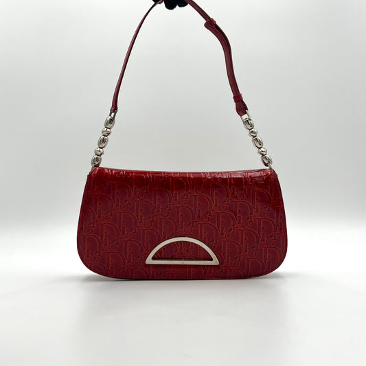 Christian Dior Red Trotter Patent Leather Malice Pearl Baguette