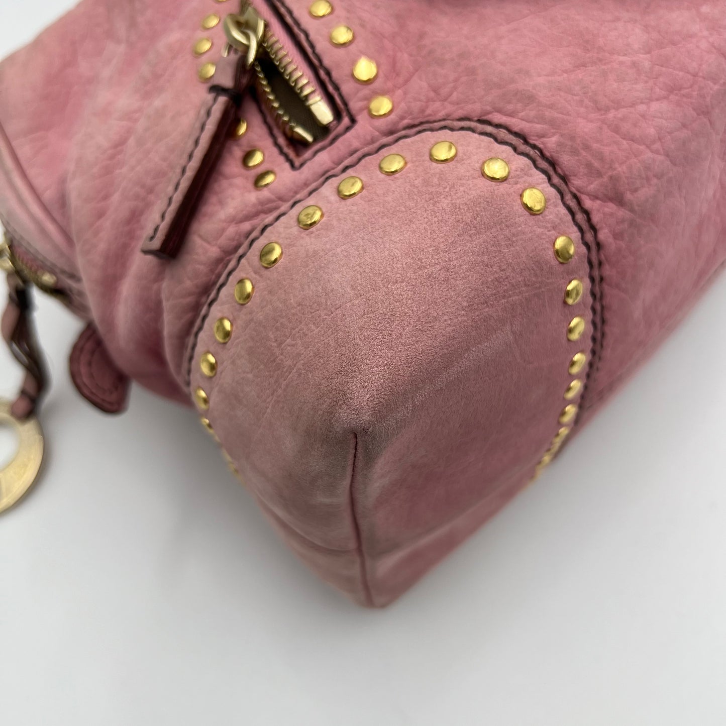 Fendi Pink Studded Nubuck Bauletto