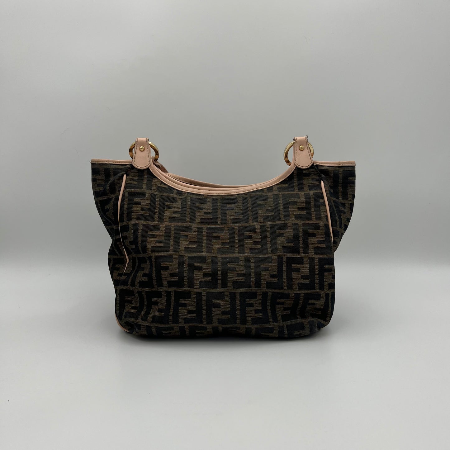 Fendi Tobacco Zucca Canvas and Light Pink Leather Chef Tote Shoulder Bag