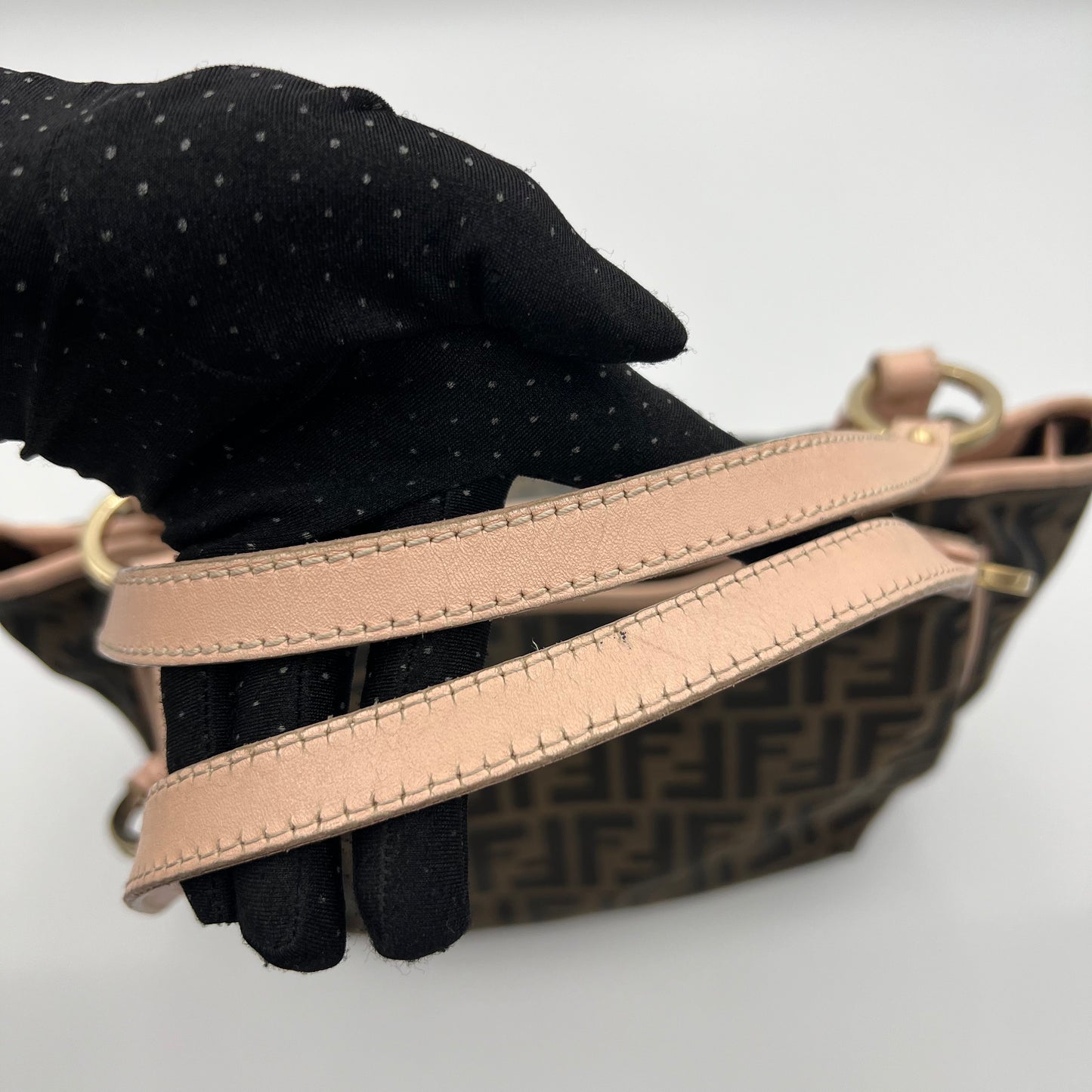 Fendi Tobacco Zucca Canvas and Light Pink Leather Chef Tote Shoulder Bag