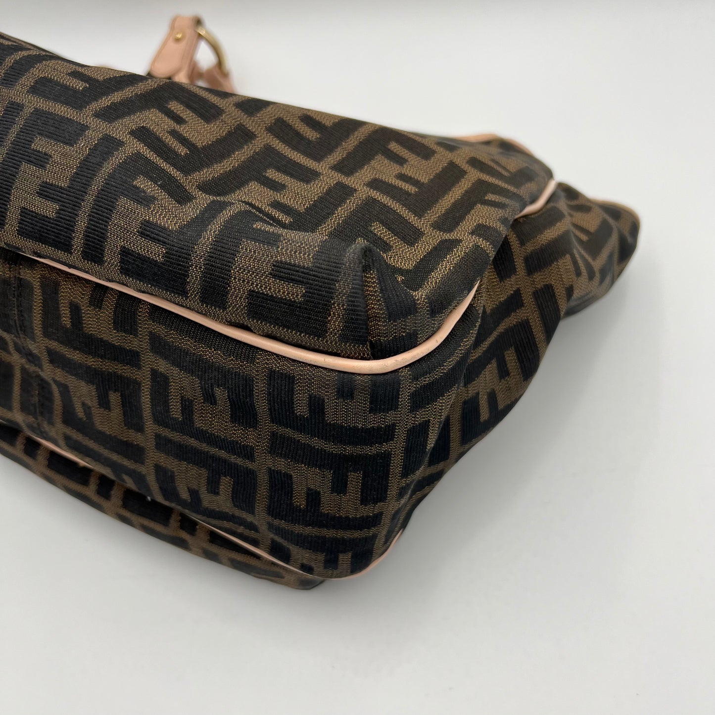 Fendi Tobacco Zucca Canvas and Light Pink Leather Chef Tote Shoulder Bag