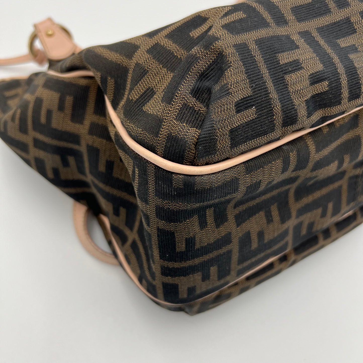 Fendi Tobacco Zucca Canvas and Light Pink Leather Chef Tote Shoulder Bag