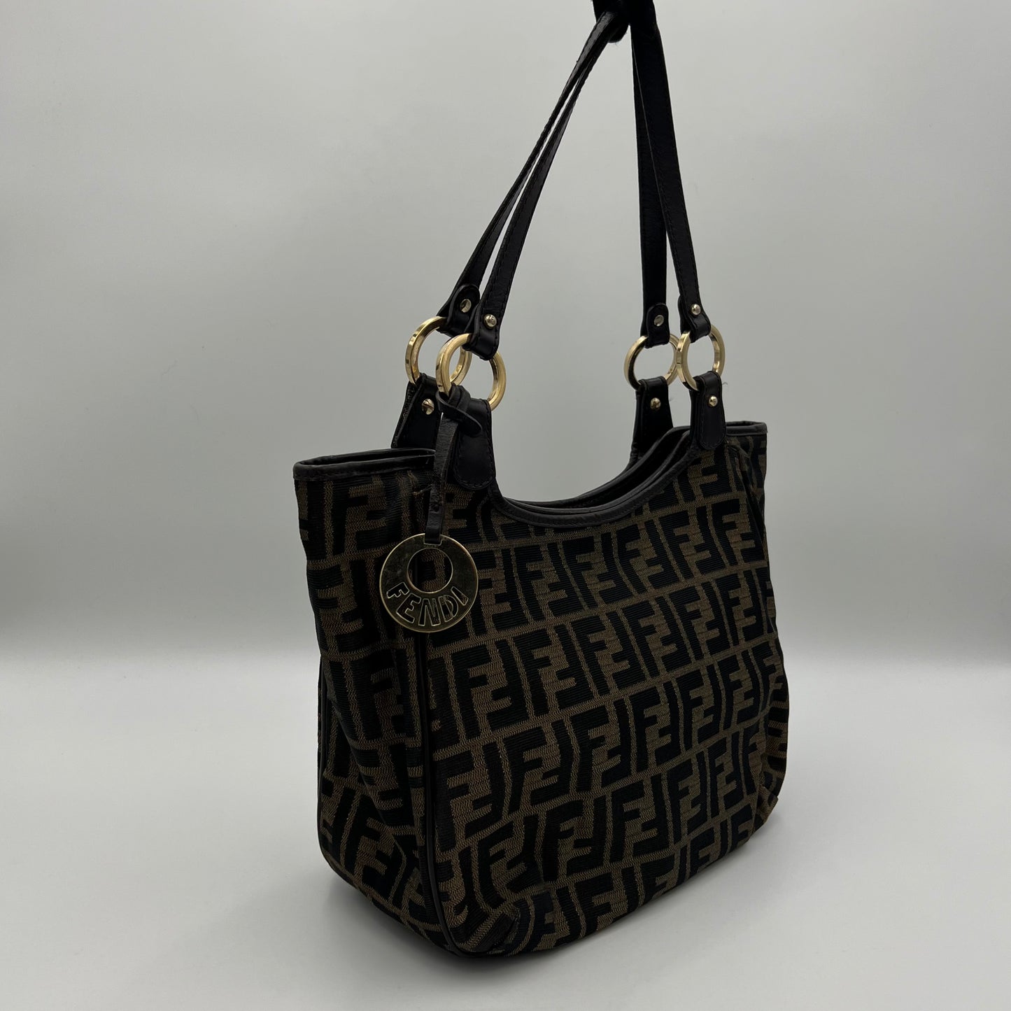 Fendi Black Zucchino Canvas and Leather Chef Hobo Shoulder Bag