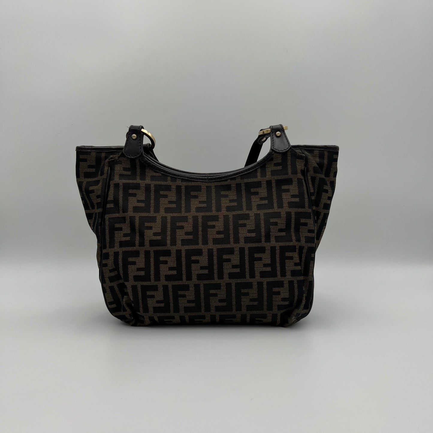 Fendi Black Zucchino Canvas and Leather Chef Hobo Shoulder Bag