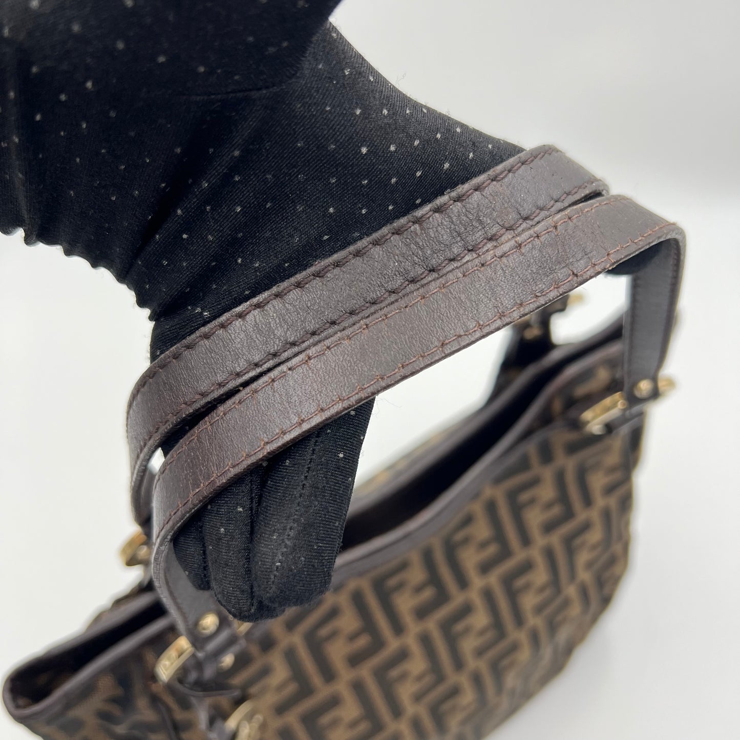 Fendi Black Zucchino Canvas and Leather Chef Hobo Shoulder Bag