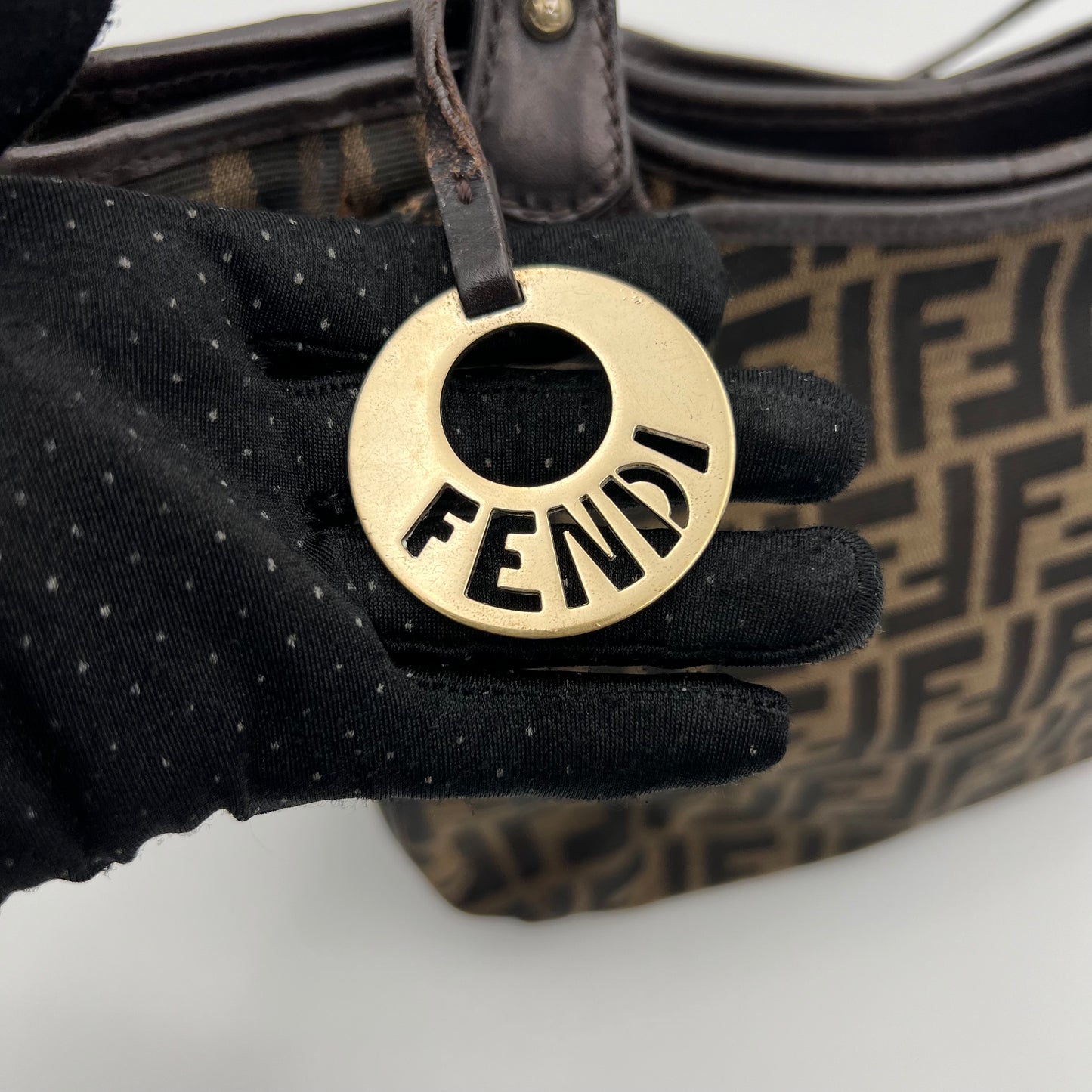 Fendi Black Zucchino Canvas and Leather Chef Hobo Shoulder Bag