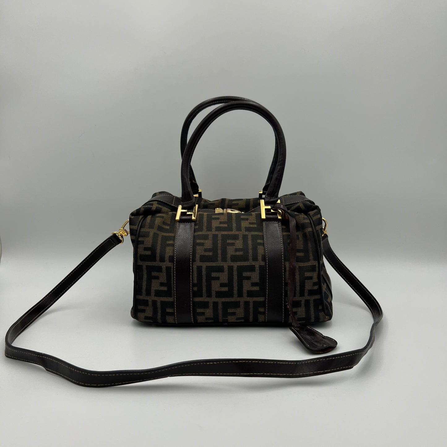 Fendi Tobacco Zucca Two-Way Boston Bag