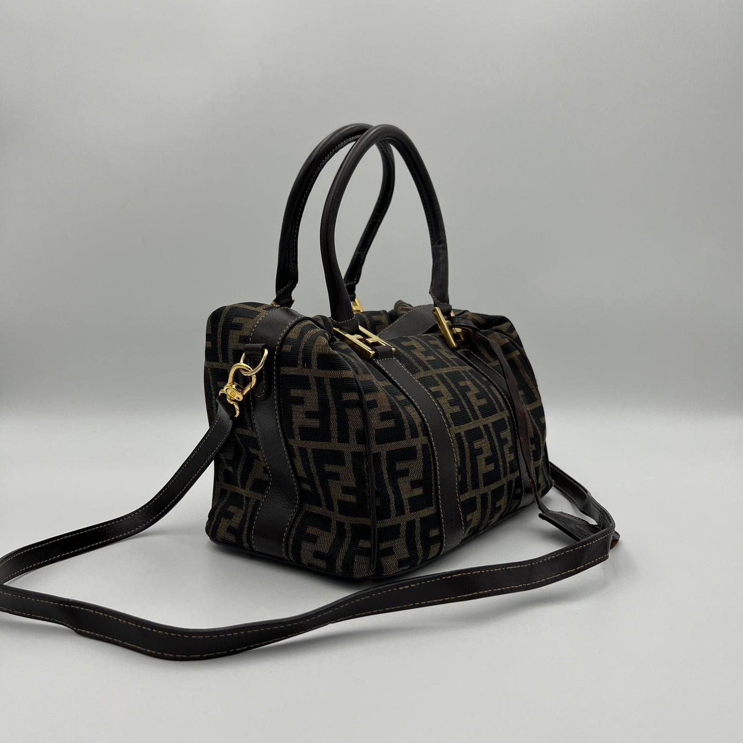 Fendi Tobacco Zucca Two-Way Boston Bag