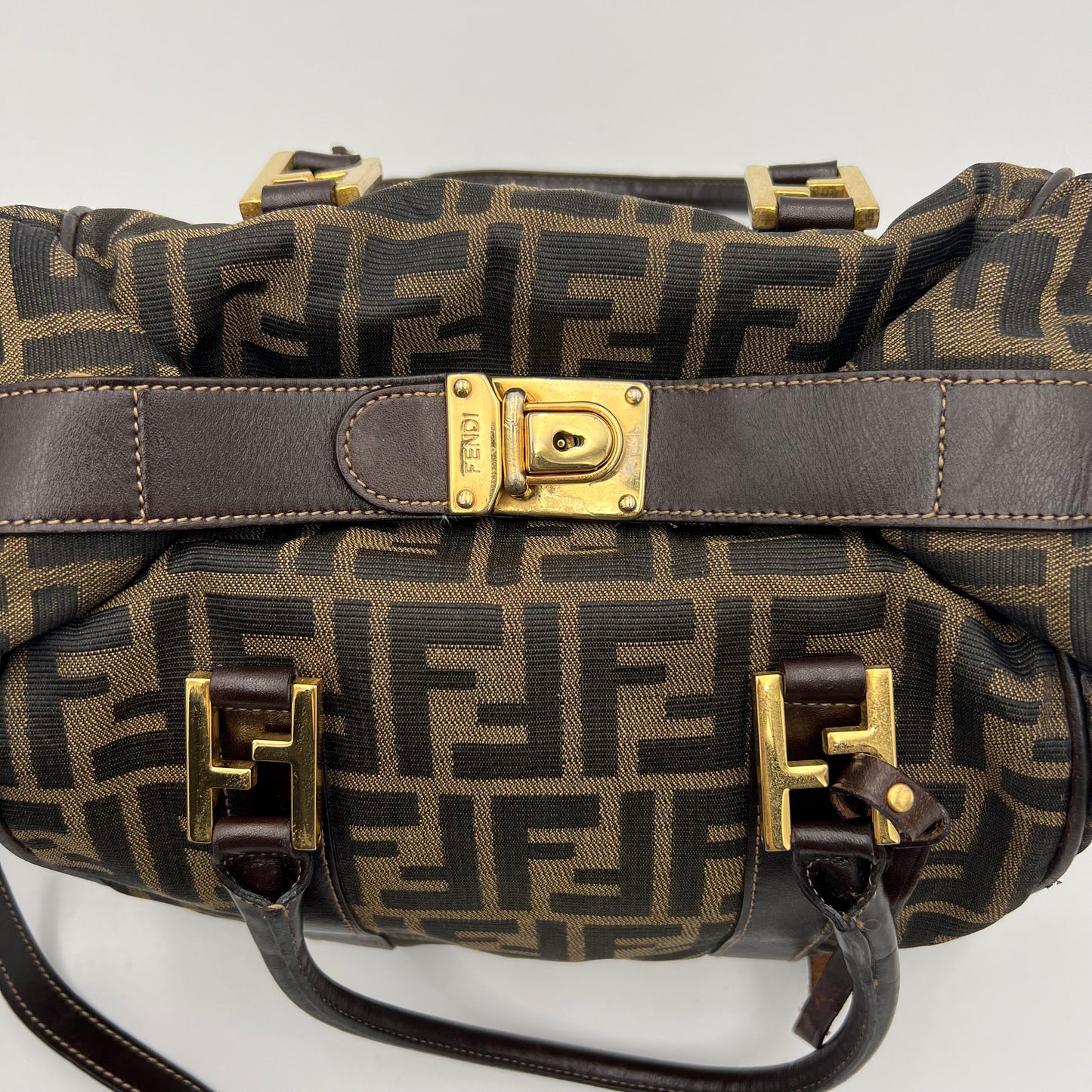 Fendi Tobacco Zucca Two-Way Boston Bag