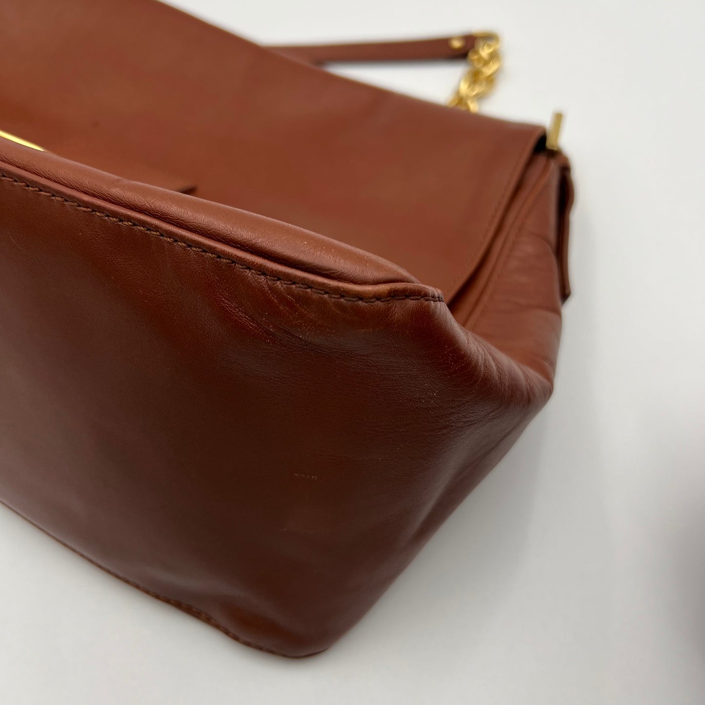 Fendi Brown Leather Watersnake FF Big Mamma Baguette