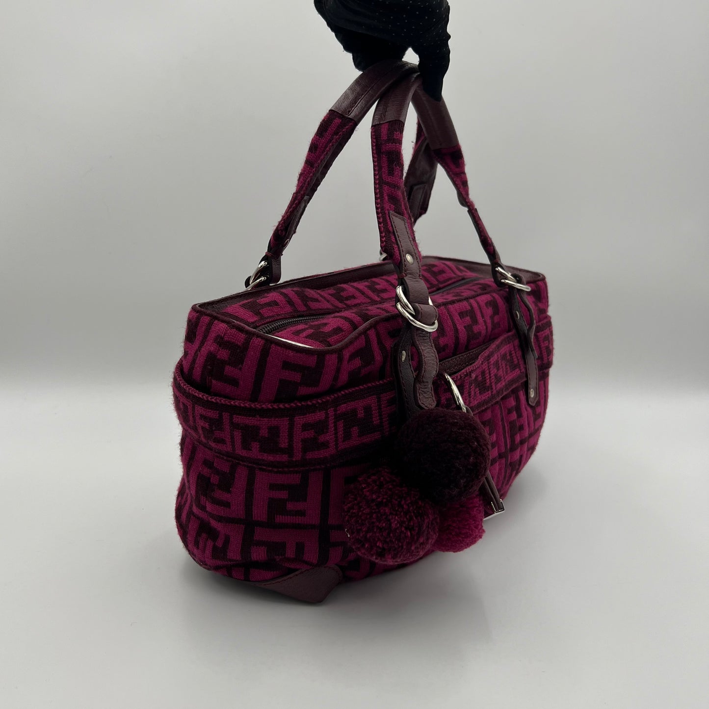 Fendi Pink Zucca Wool Pom Pom Handbag