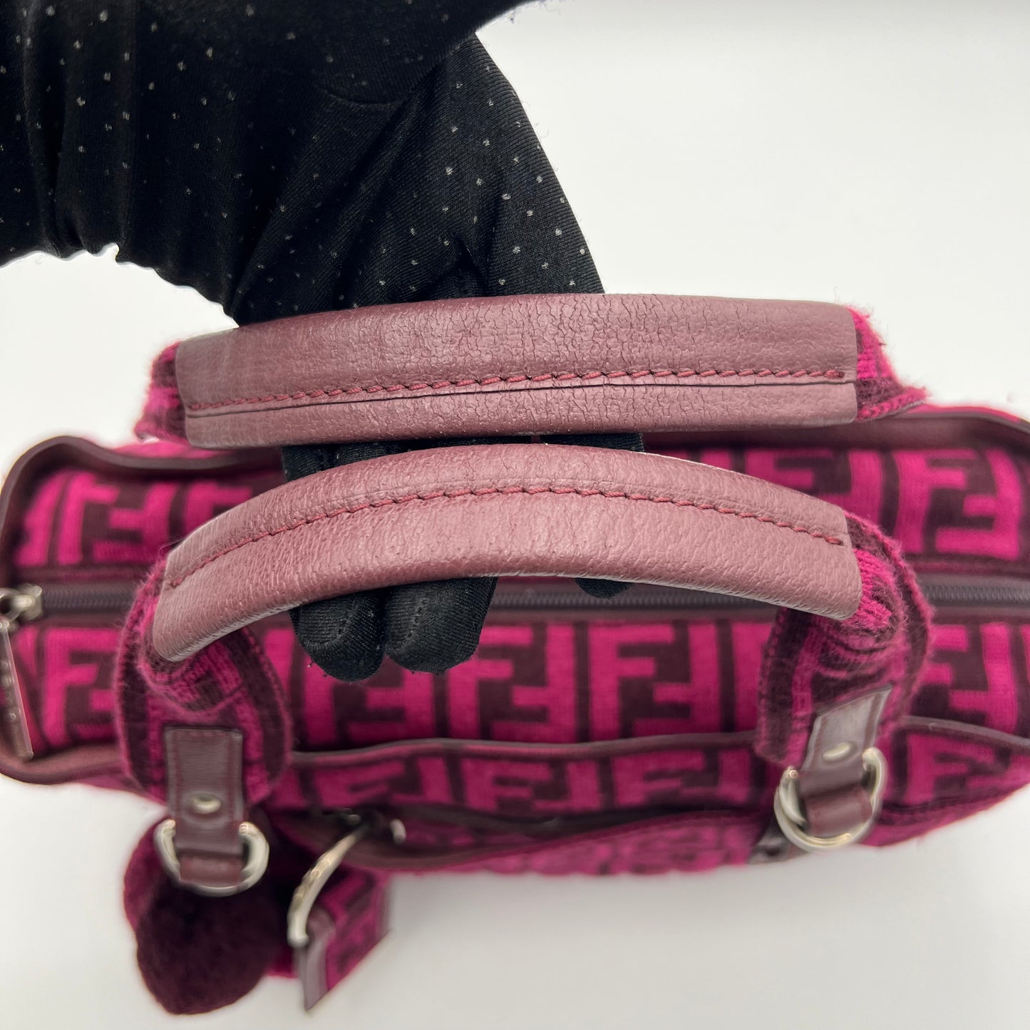 Fendi Pink Zucca Wool Pom Pom Handbag