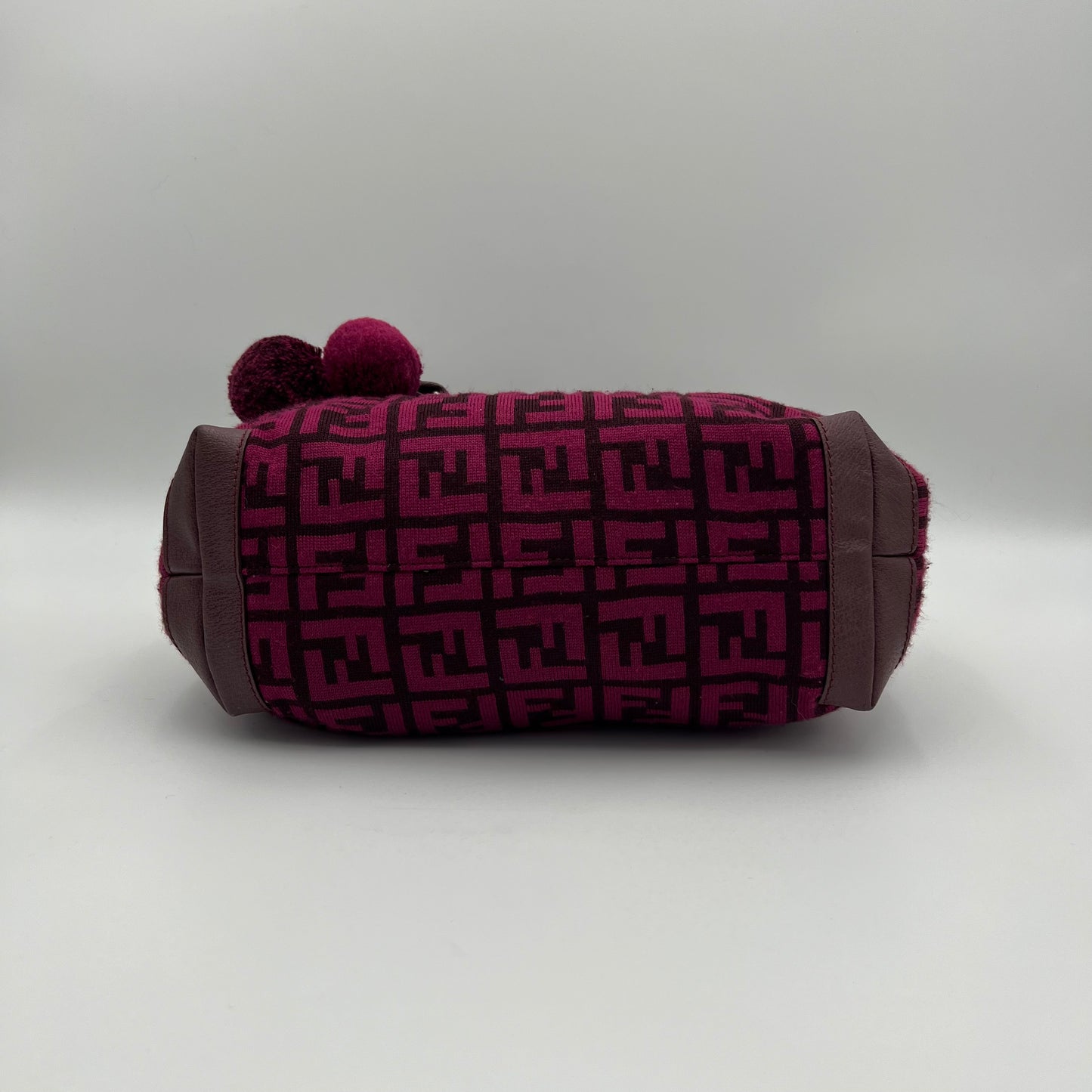 Fendi Pink Zucca Wool Pom Pom Handbag