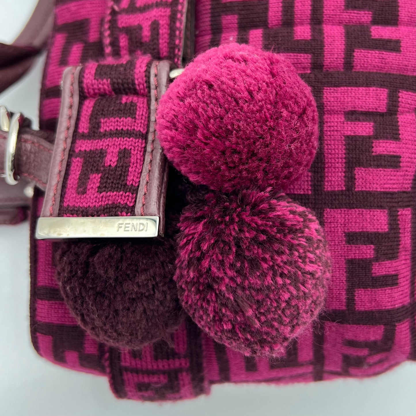 Fendi Pink Zucca Wool Pom Pom Handbag