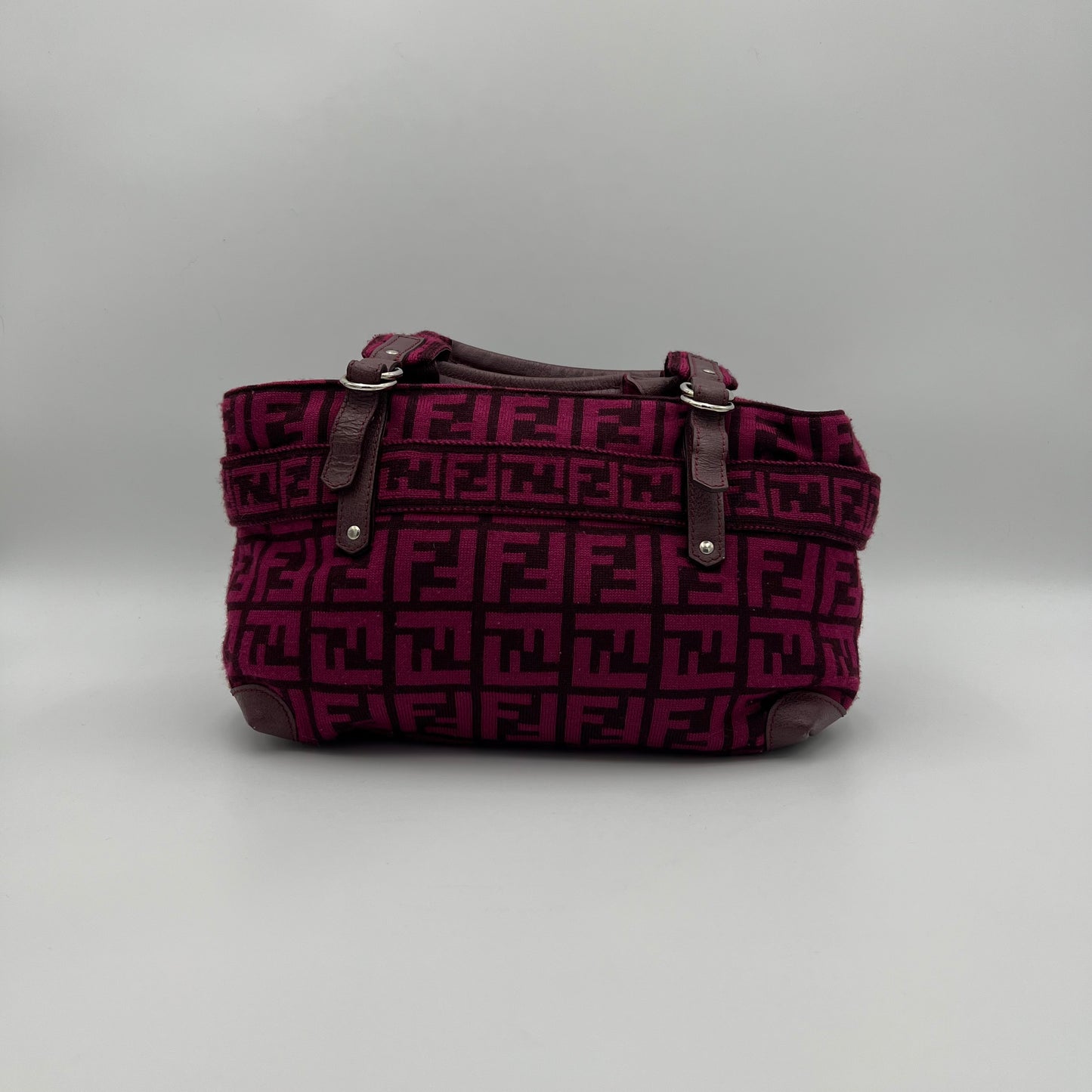 Fendi Pink Zucca Wool Pom Pom Handbag