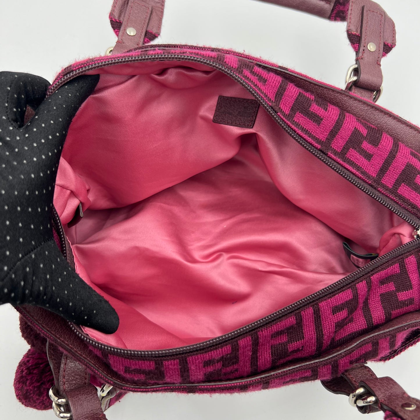 Fendi Pink Zucca Wool Pom Pom Handbag