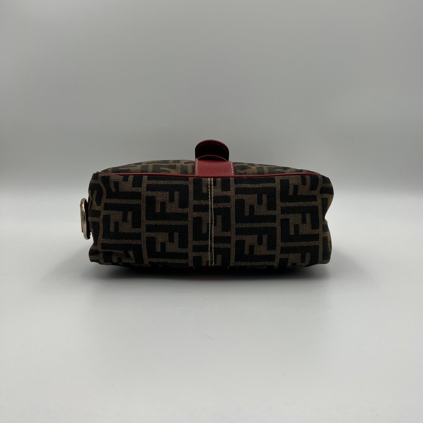 Fendi Tobacco Zucca Burgundy Leather Buckle Hobo Shoulder Bag