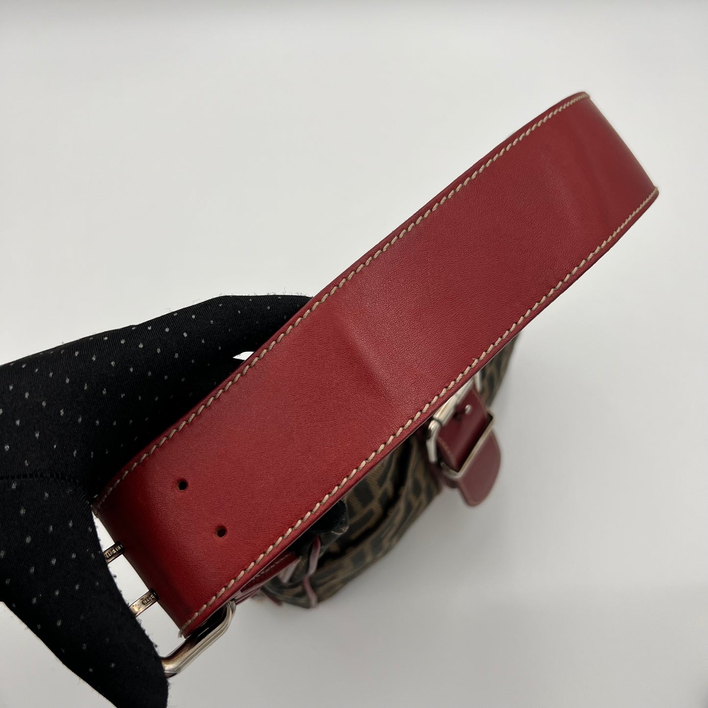 Fendi Tobacco Zucca Burgundy Leather Buckle Hobo Shoulder Bag