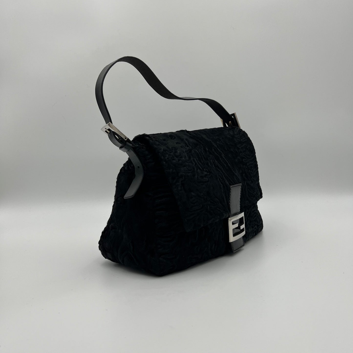 Fendi Black Persian Lamb Fur Mamma Baguette