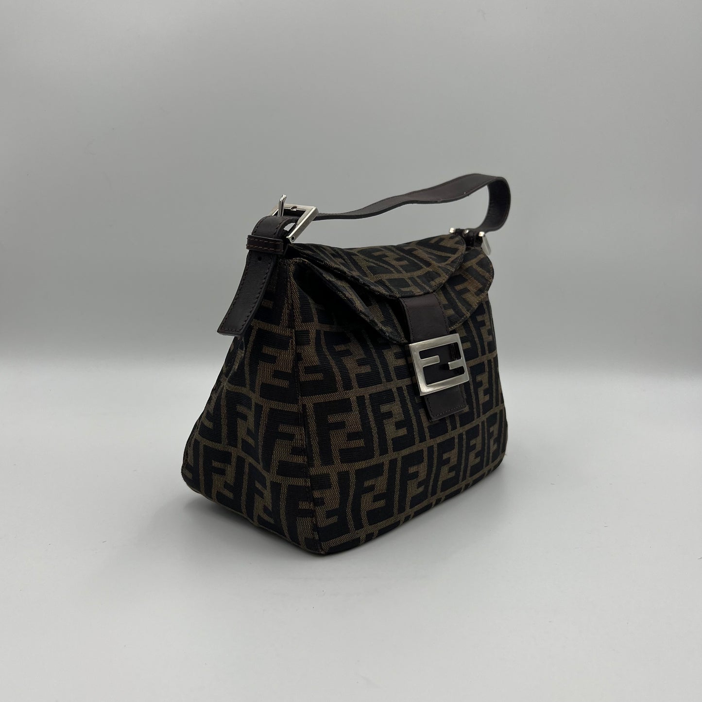 Fendi Tobacco Zucca Double Flap Baguette