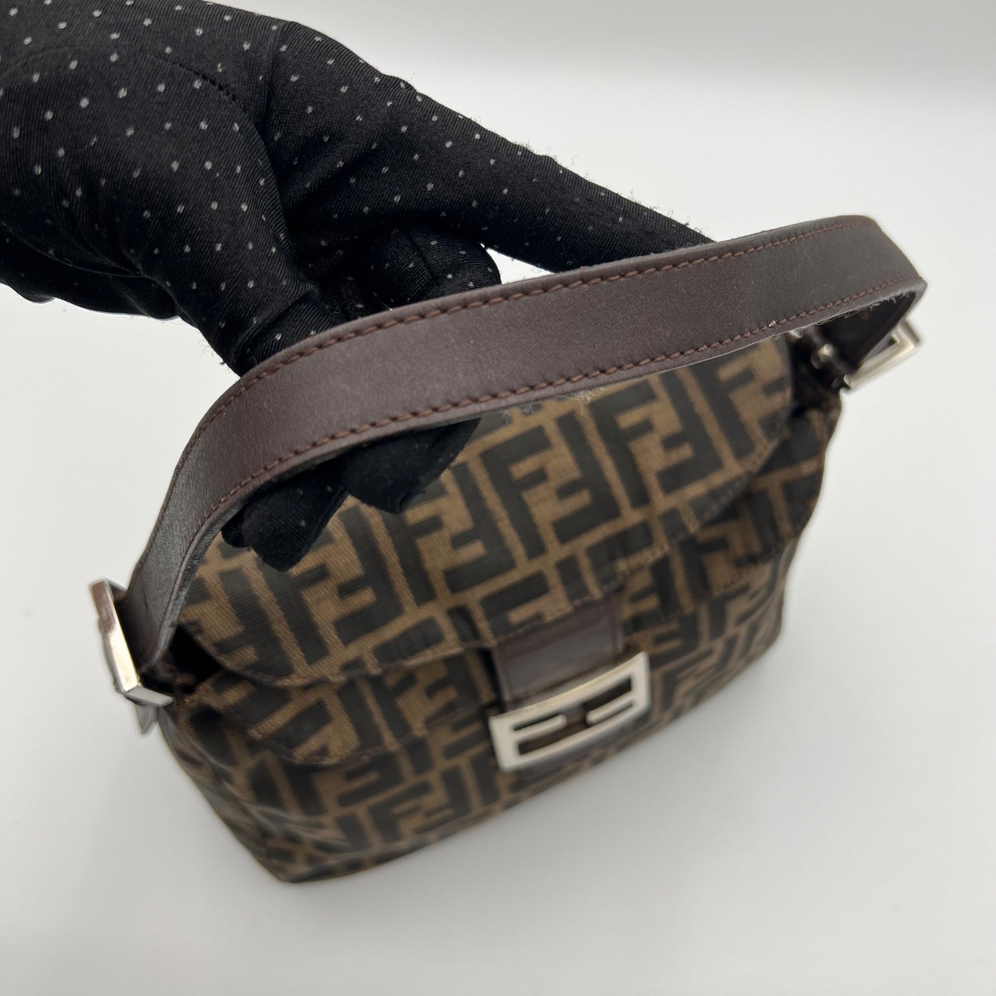 Fendi Tobacco Zucca Double Flap Baguette