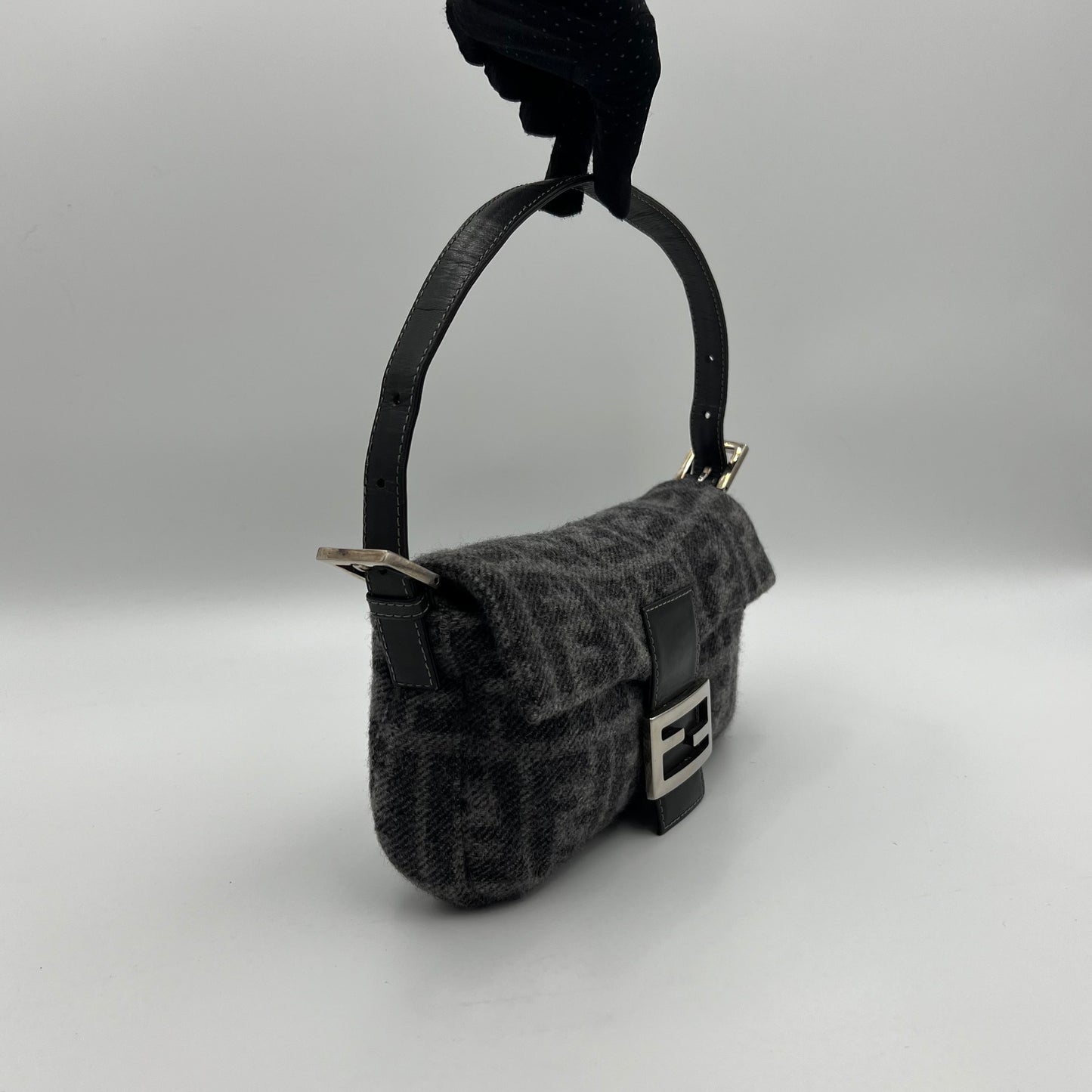 Fendi Gray Zucca Wool Baguette