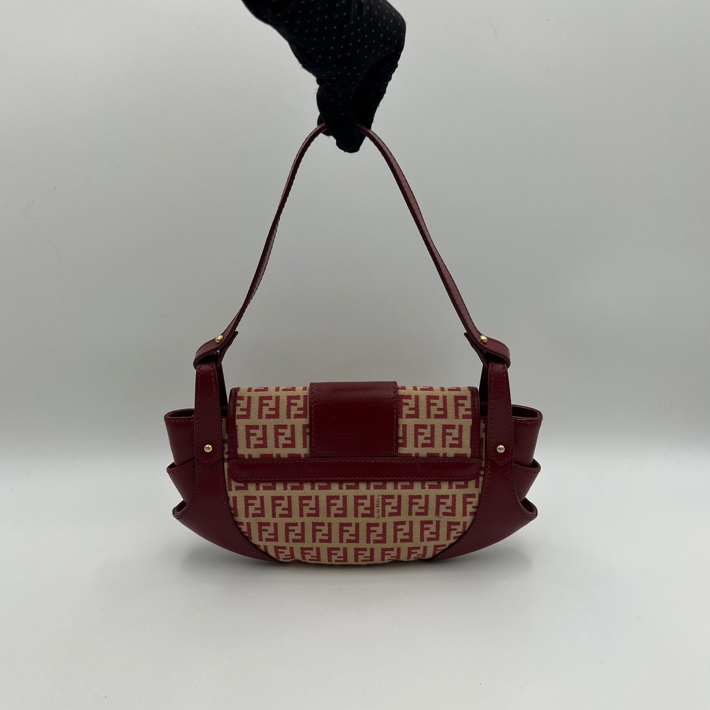 Fendi Red Zucchino Canvas and Leather Pelle Borse Baguette