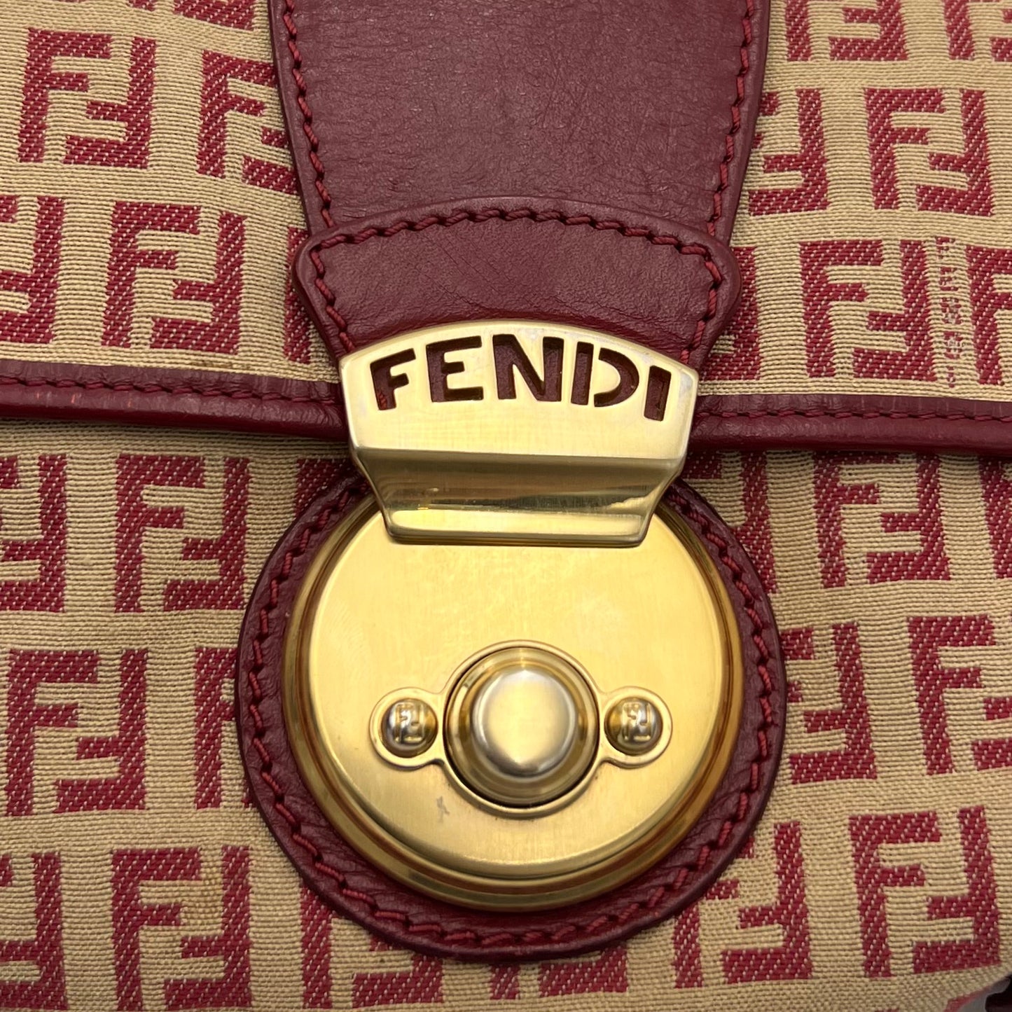 Fendi Red Zucchino Canvas and Leather Pelle Borse Baguette