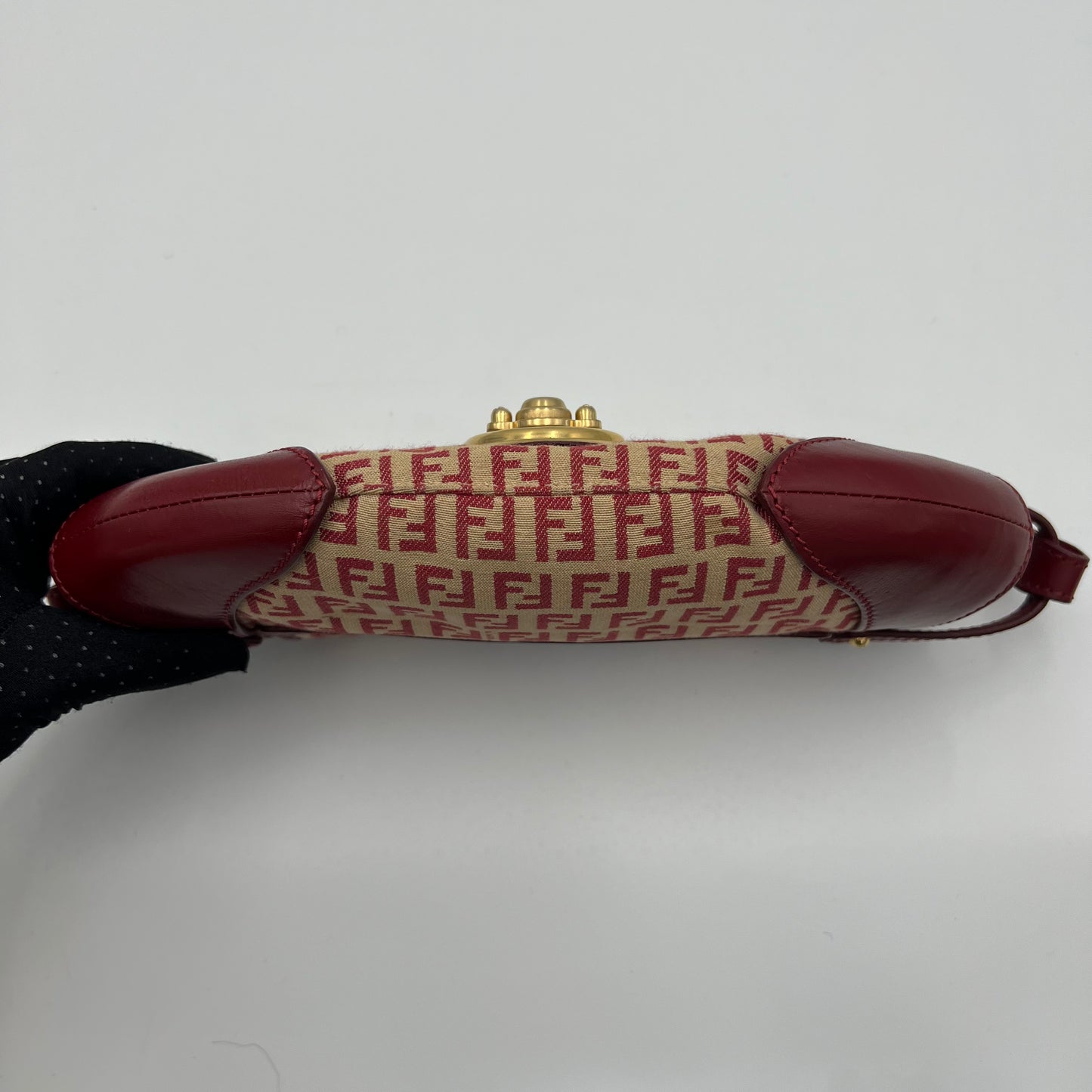 Fendi Red Zucchino Canvas and Leather Pelle Borse Baguette