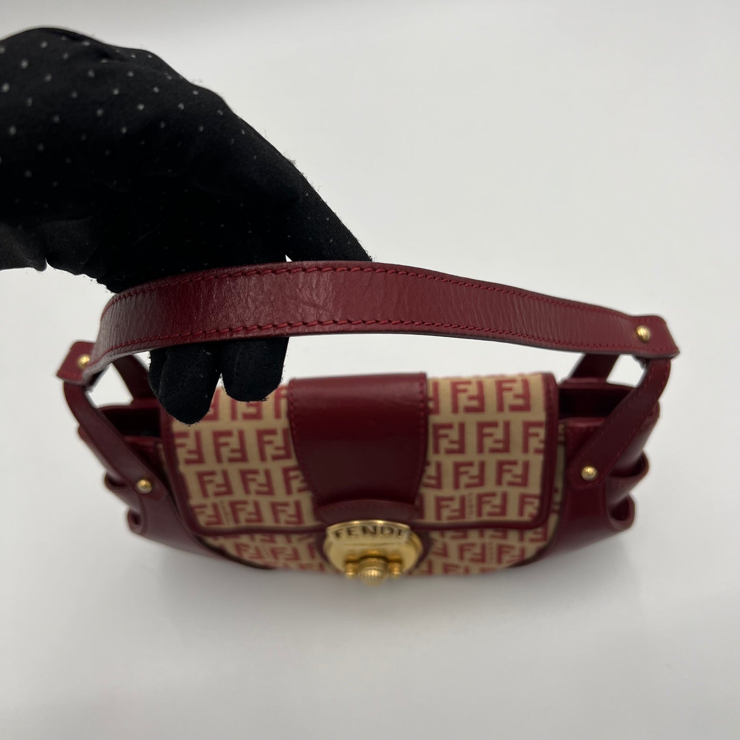 Fendi Red Zucchino Canvas and Leather Pelle Borse Baguette