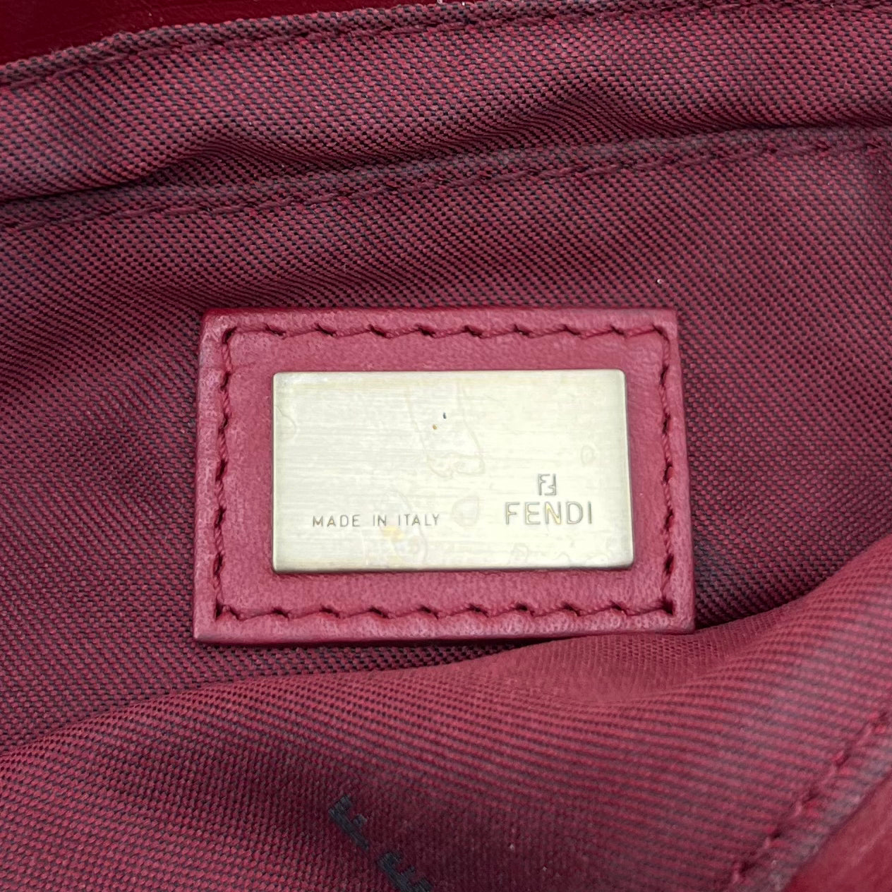 Fendi Red Zucchino Canvas and Leather Pelle Borse Baguette