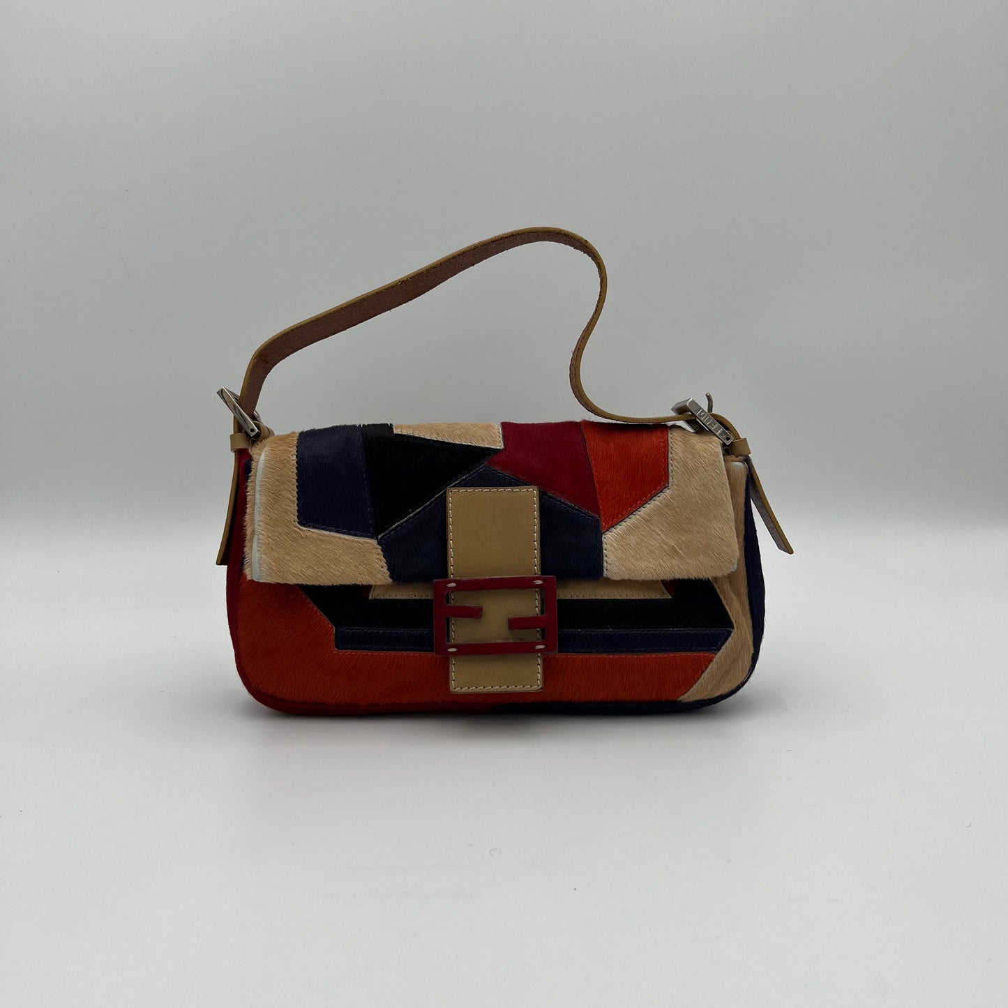 Fendi Multicolor Patchwork Pony Hair Baguette