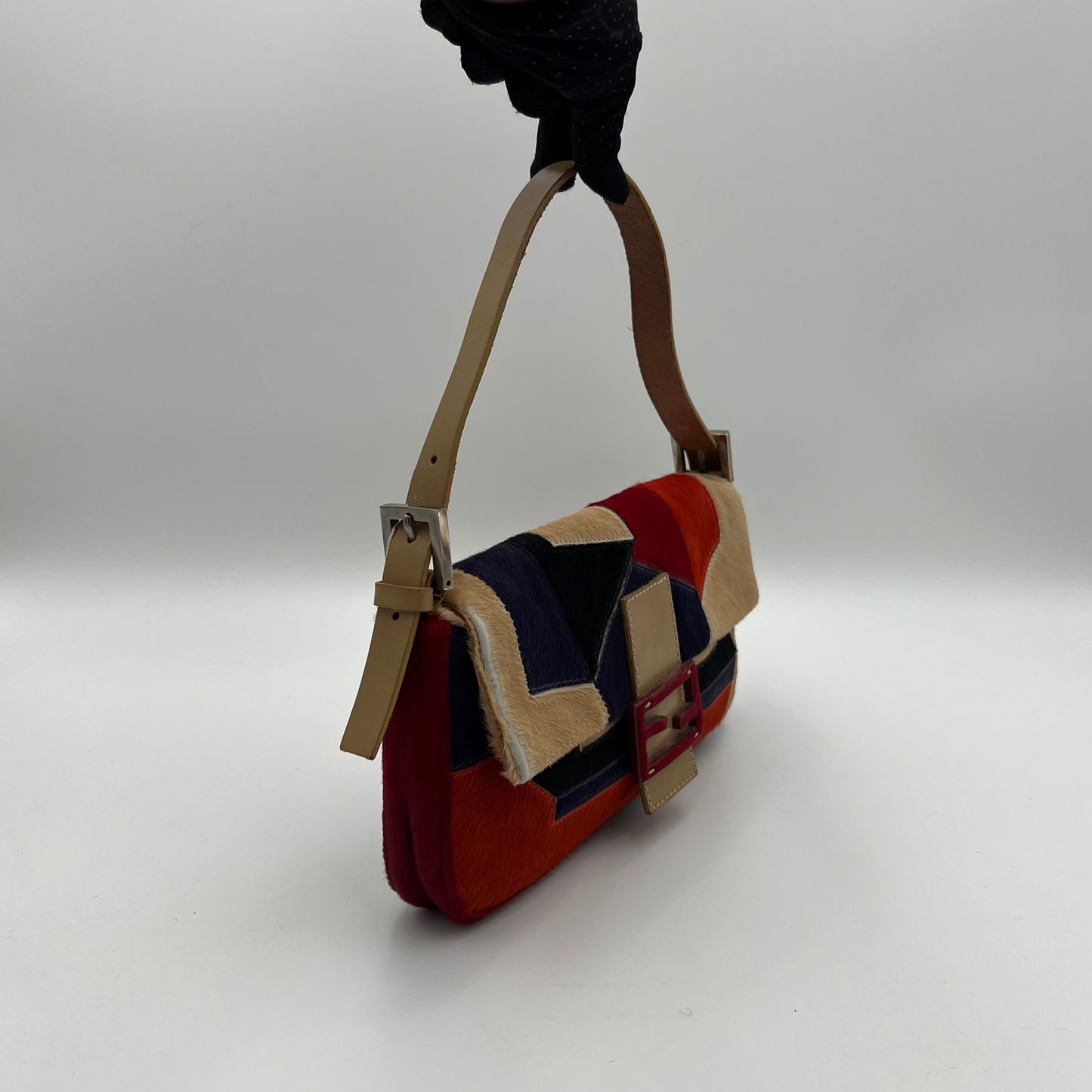 Fendi Multicolor Patchwork Pony Hair Baguette