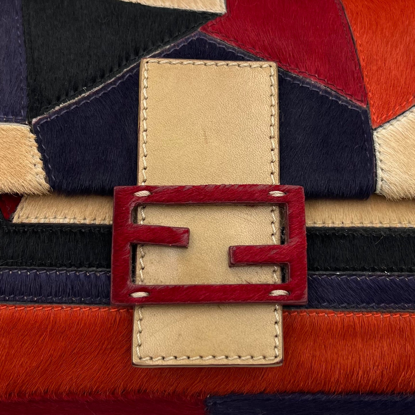 Fendi Multicolor Patchwork Pony Hair Baguette