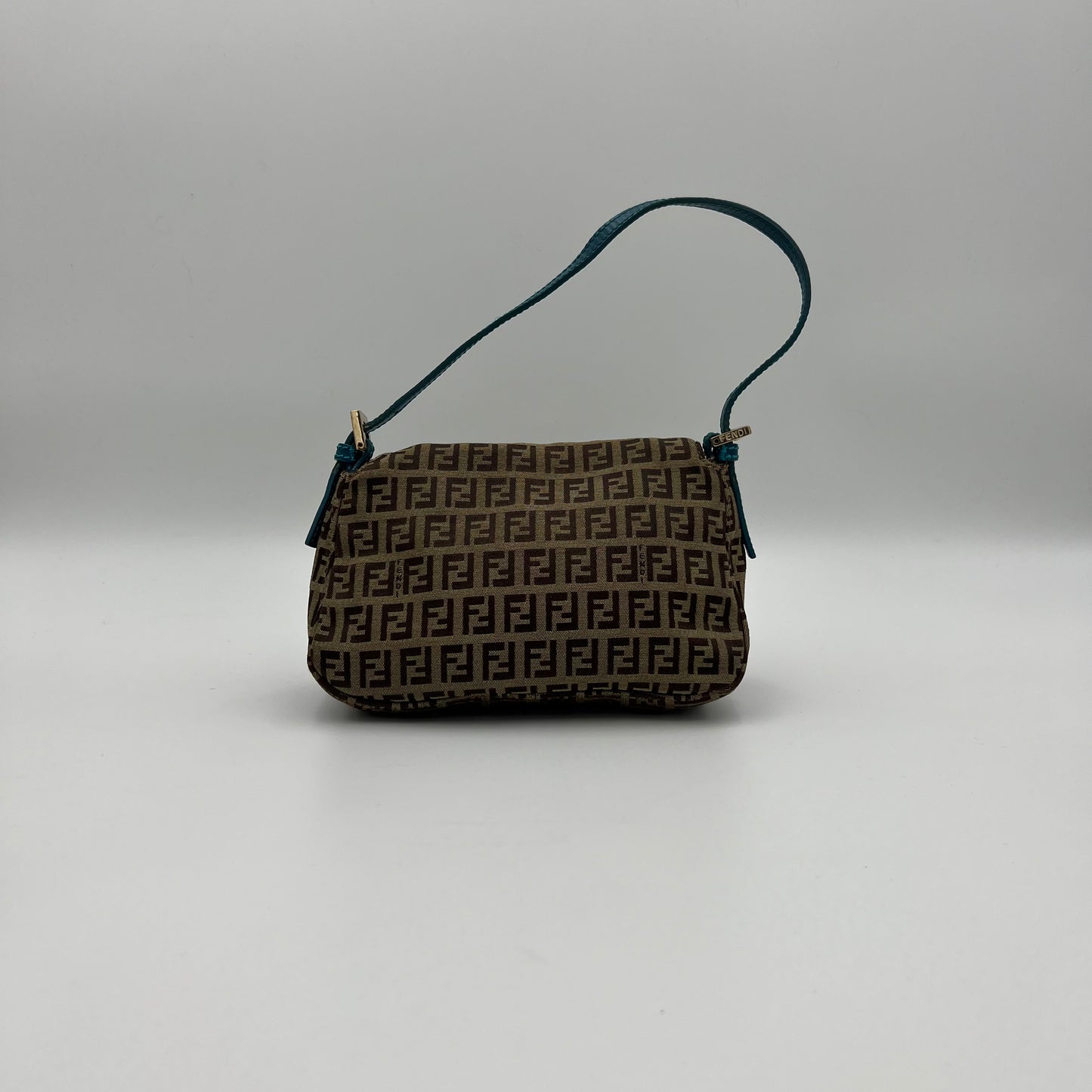 Fendi Brown Zucchino Blue Leather Mini Baguette