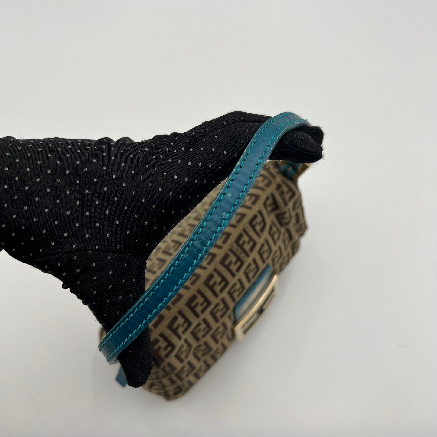 Fendi Brown Zucchino Blue Leather Mini Baguette