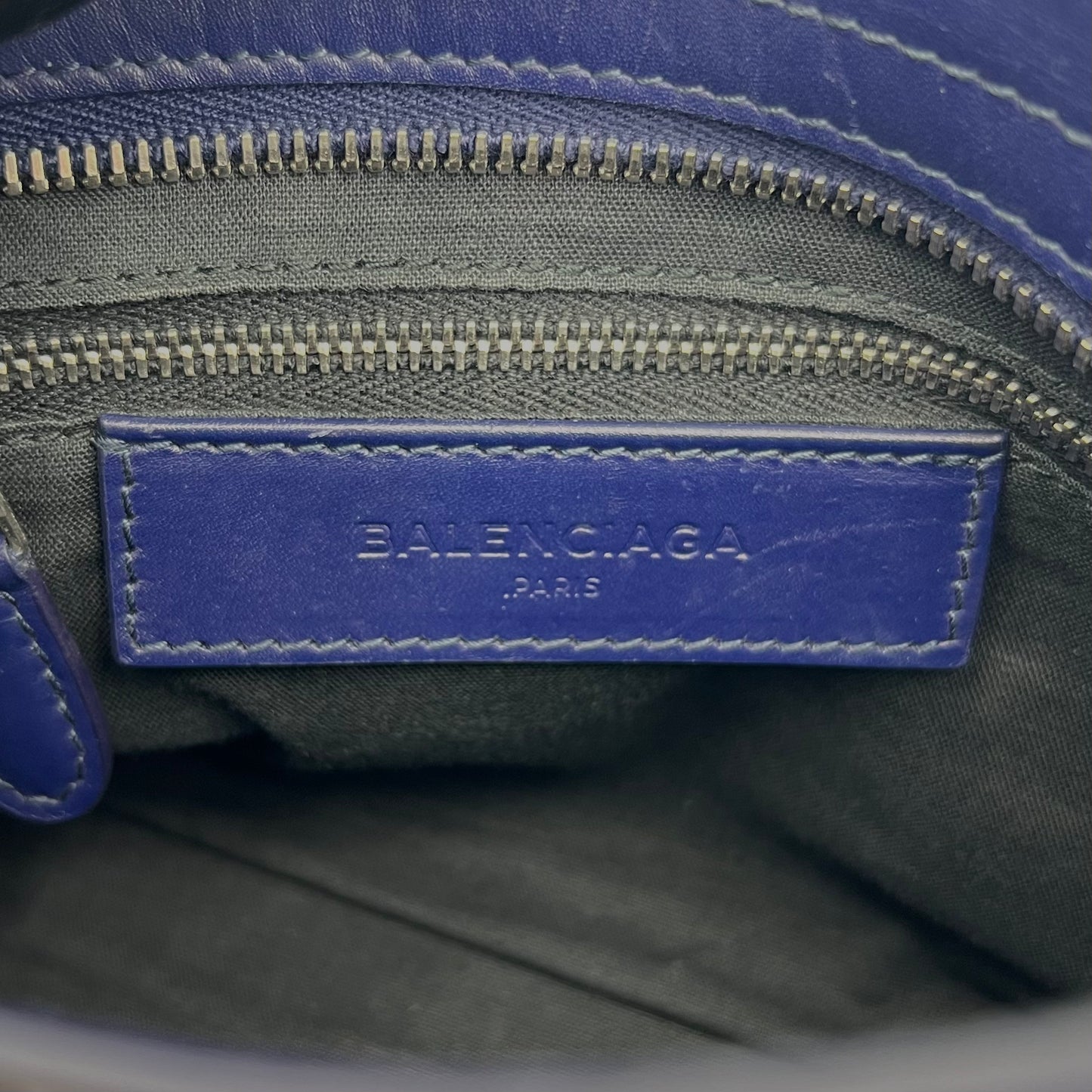 Balenciaga Dark Blue and Black Matte and Patent Leather Mini City Bag