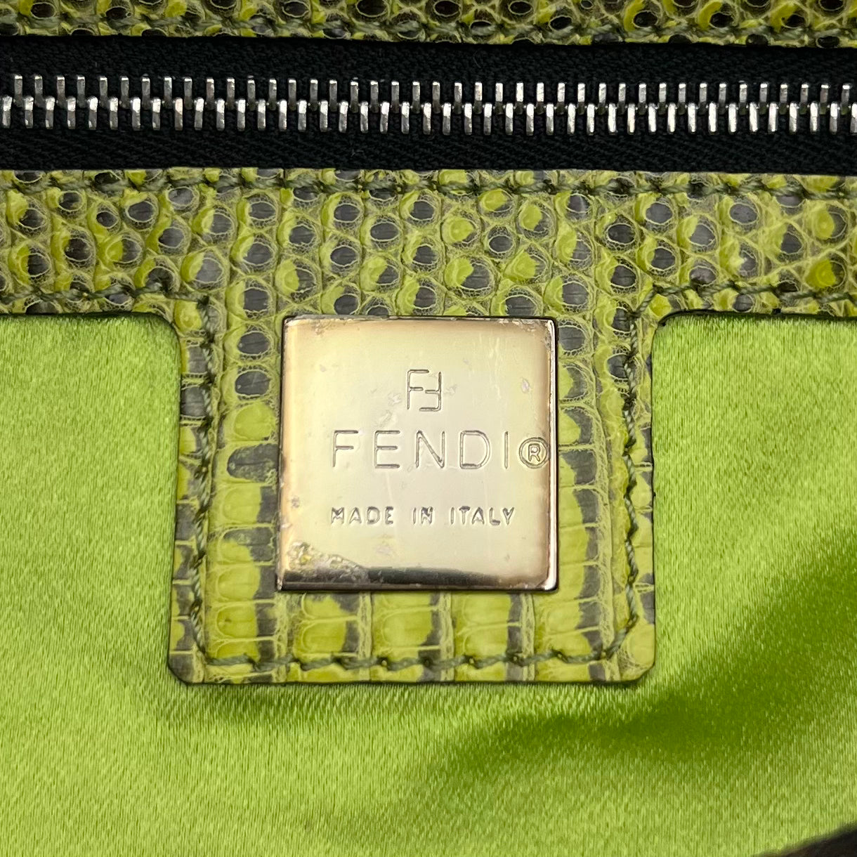 Fendi Tobacco Zucca Lizard Trimmed Multicolor Floral Beaded Baguette