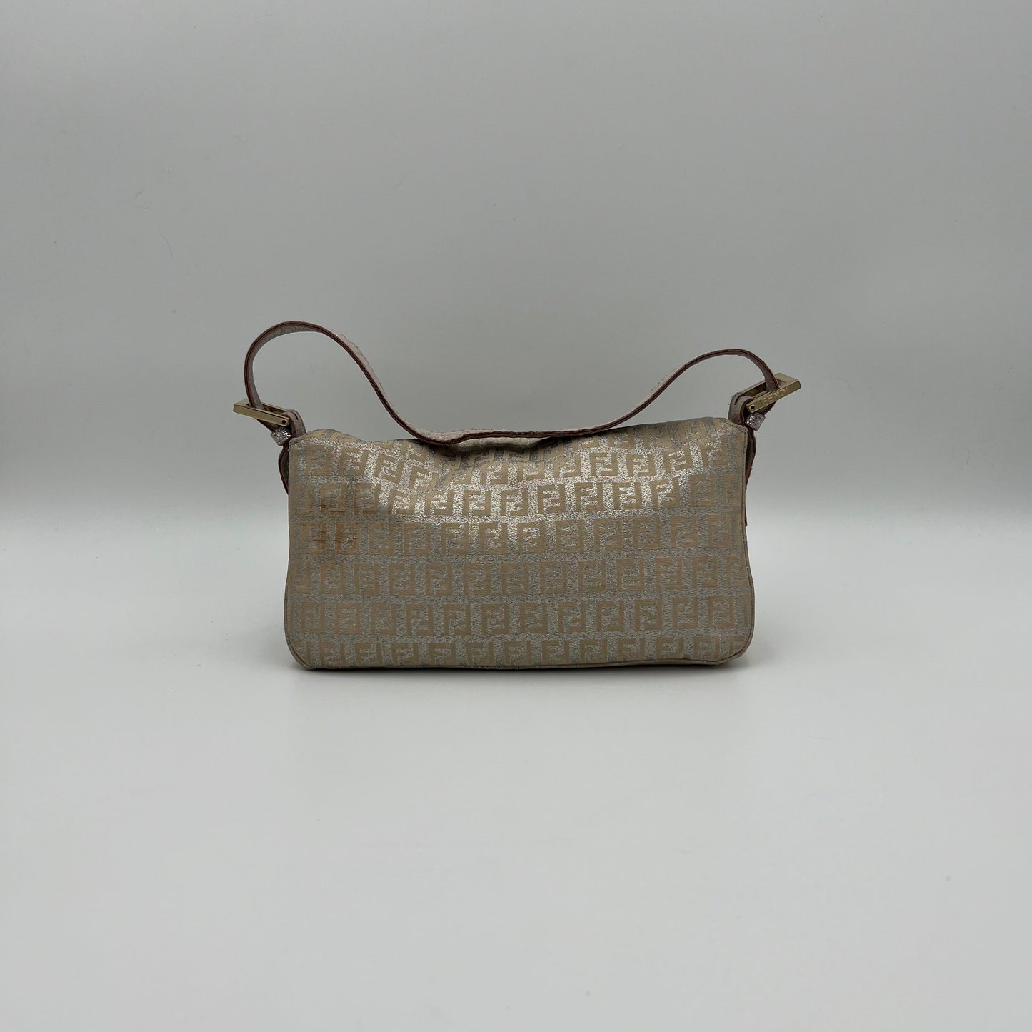 Fendi Rose Gold Metallic Zucchino Double Flap Baguette